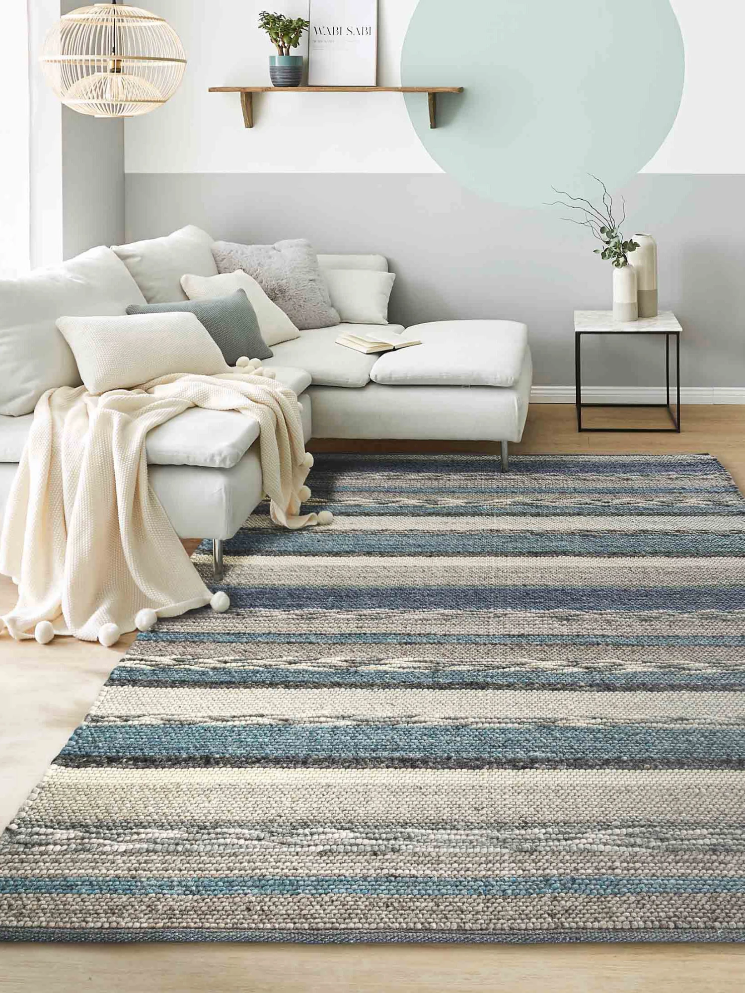 Woll-Teppich, Blue Stripes 3 Woll-Teppich, Blue Stripes