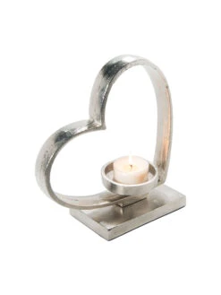 Teelichthalter, Nickel -Sweet Beteppiche Geschaft SingleHeart Kerzenstaender Silber Nickel 12x25x272C3 per3202